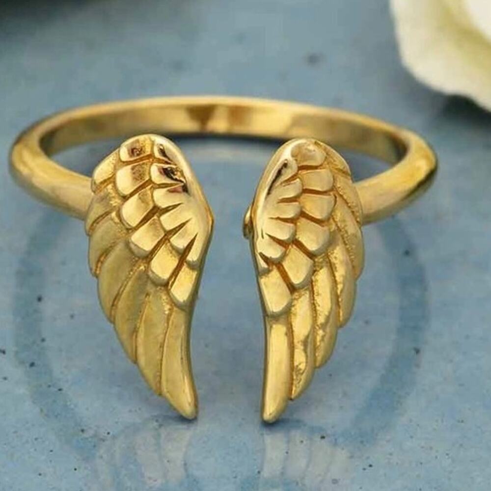 Artisan Bronze Angel Wing Ring – Adjustable
